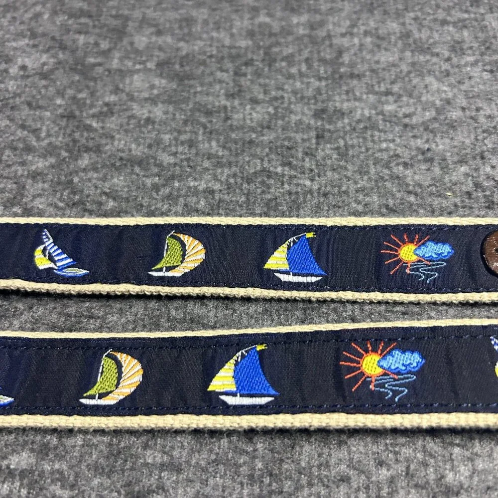 Vintage Kids Sailboat Belt Canvas Embroidered Navy Blue Brass Buckle XS Lot of 2